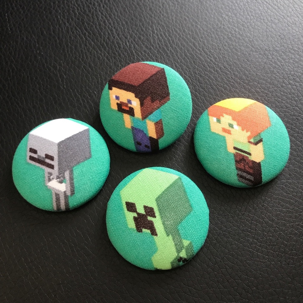 Handmade Minecraft Magnets, Pins, Hair tie